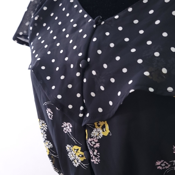 MAURICES Yellow & Black Floral Dot Maxi Dress Sleeveless Full Ruffle Chest Sz XS - Picture 2 of 6